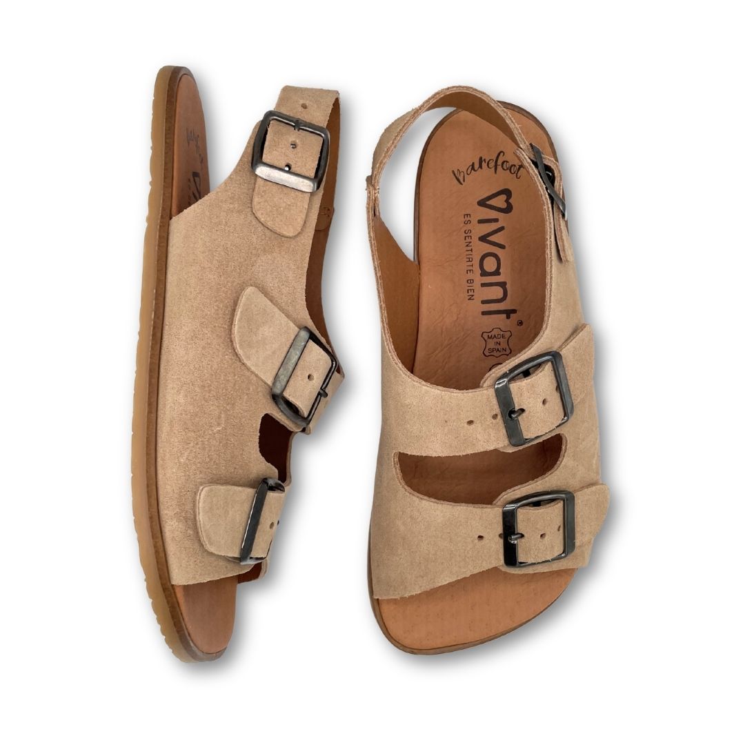 Sandalia Barefoot Mujer - Vivant - Semilla Serraje Camello