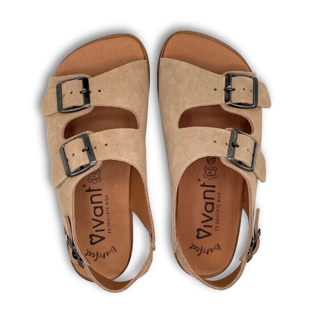 Sandalia Barefoot Mujer - Vivant - Semilla Serraje Camello